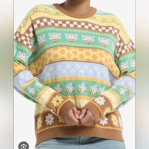 Thorn & Fable Ghost Bee & Sunflower Stripe Sweater Size Large